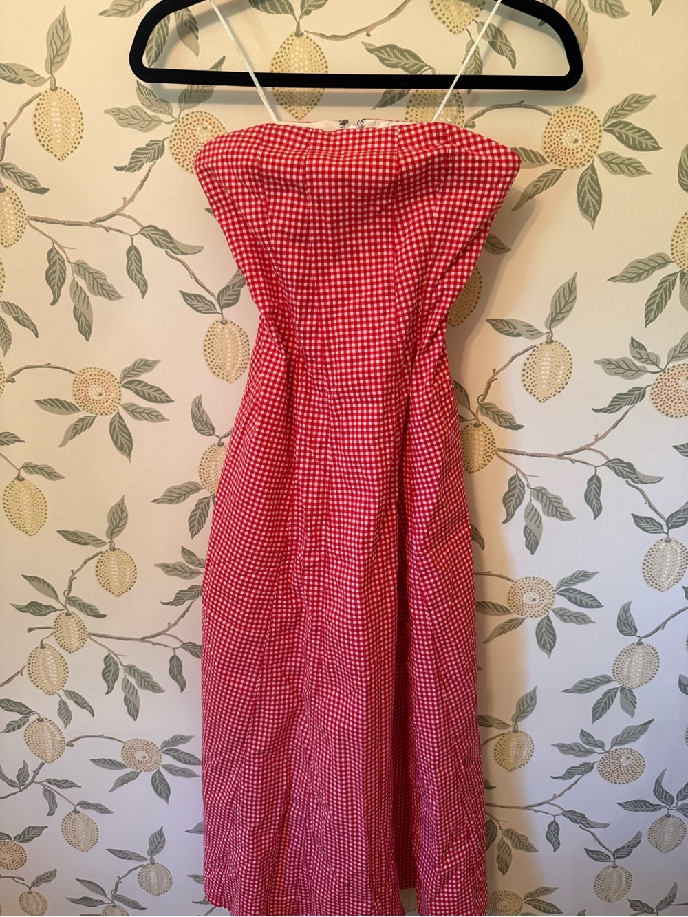 Abercrombie & Fitch Red Gingham Strapless Midi Dress